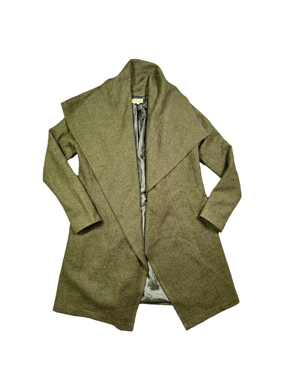 PIKO 1988 Womens S Moss Green Wool Blend Long Open Front Waterfall Coat Olive